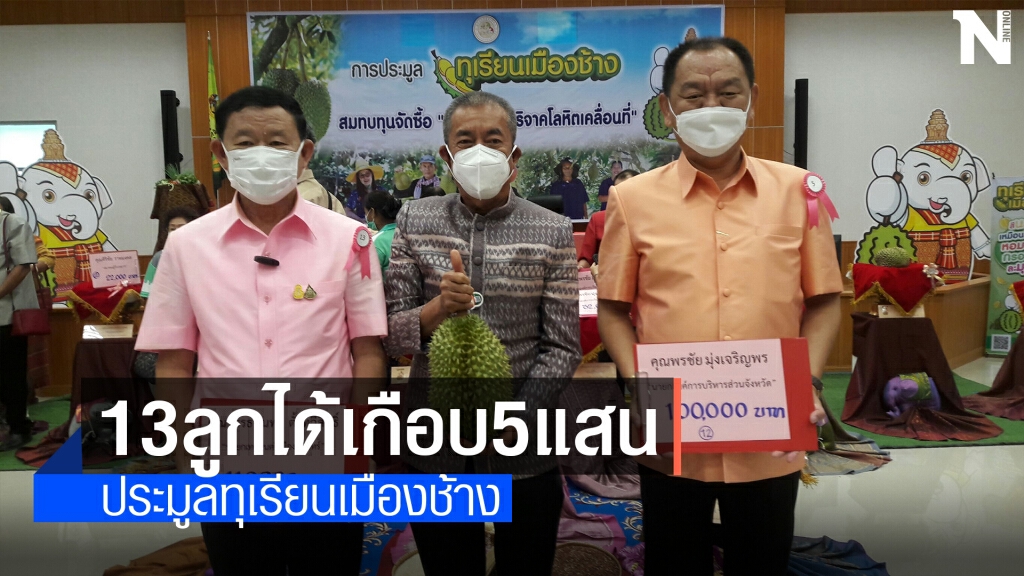 ประมูลทุเรียน "เมืองช้าง" 13 ลูก ยอดรวม 498,000 บาท