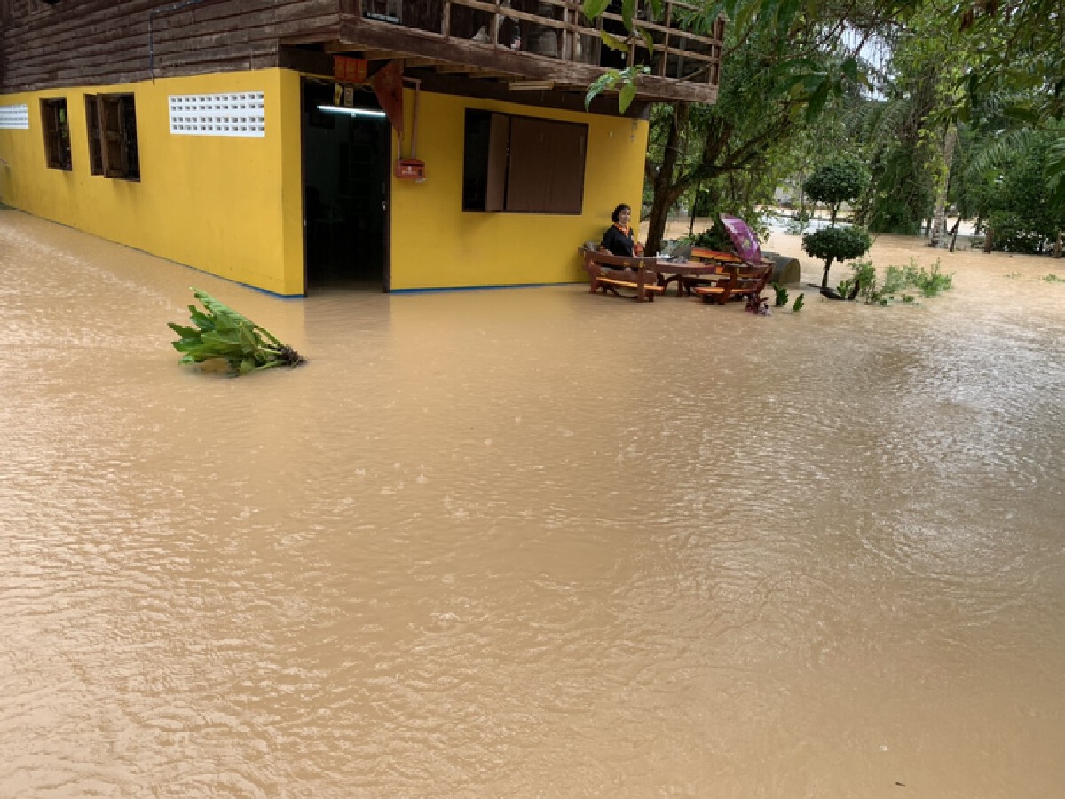 ฝนตกติดต่อ 2 วัน น้ำป่าไหลหลากขยายวงท่วมแล้ว 4 อำเภอในจ.ตรัง