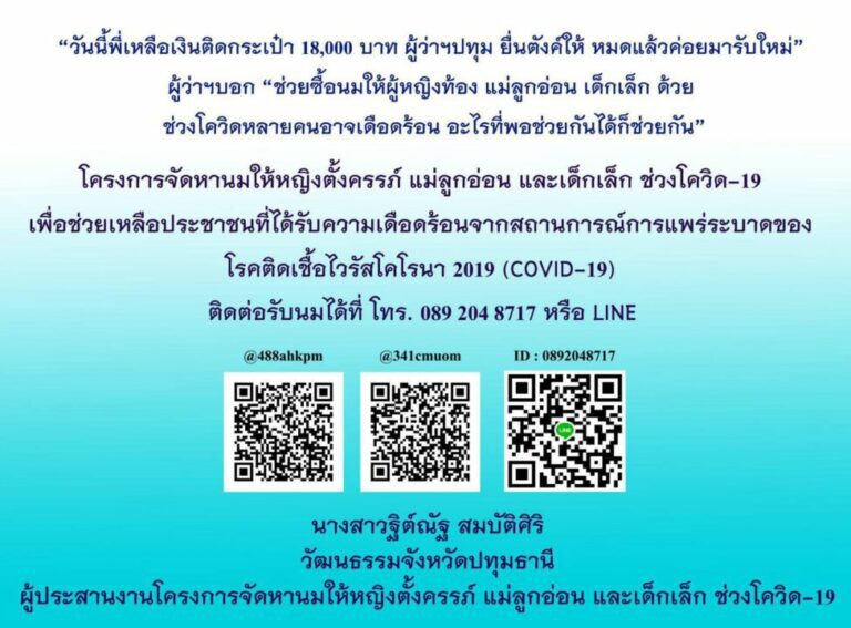 ผู้ว่าปทุมฯ ห่วงเด็กไม่มีนมกินในสถานการณ์โควิด-19