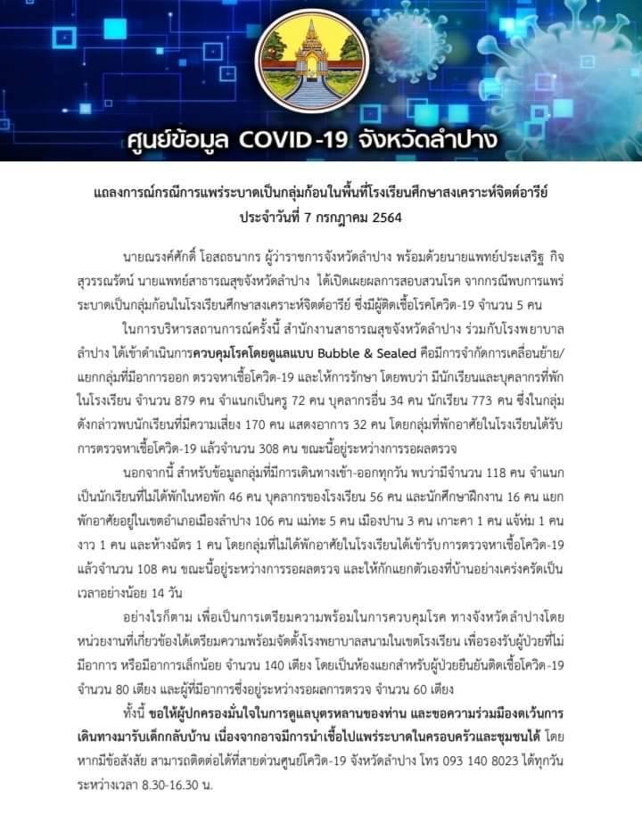 "ลำปาง"เตรียมตั้งโรงพยาบาลสนาม-รับคลัสเตอร์"โรงเรียน"