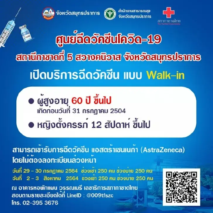 เช็กได้ที่นี่ จุด walk-in ฉีดวัคซีนกทม.