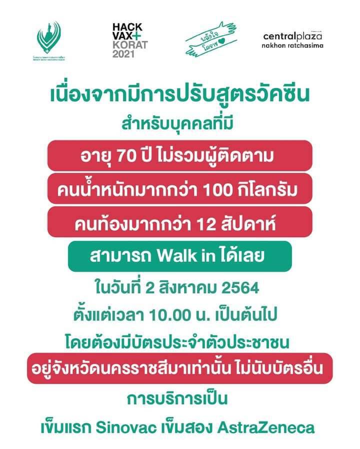 รพ.มหาราชโคราช  เปิด วอล์คอิน ฉีดวัคซีนกลุ่มเสี่ยงสูง