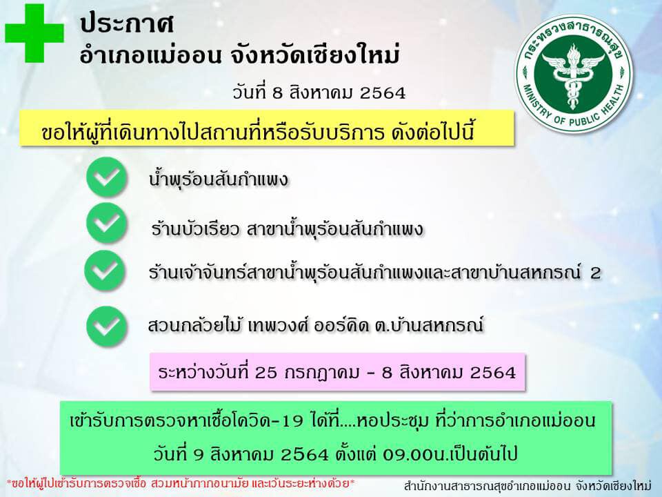 คลัสเตอร์น้ำพุร้อนสันกำแพงติดเชื้อ26ราย