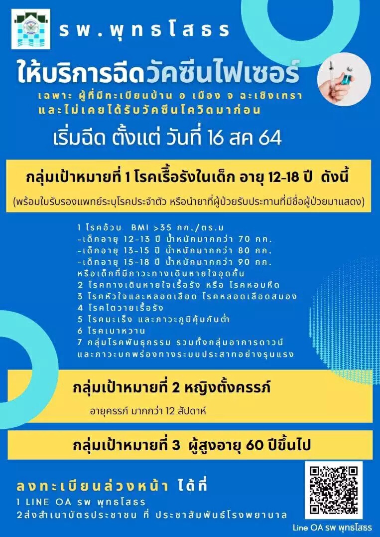 เช็กลิสต์! รพ.ที่เปิดจองฉีดวัคซีน "ไฟเซอร์" เข็มแรก ให้กลุ่มเสี่ยงโควิด -19