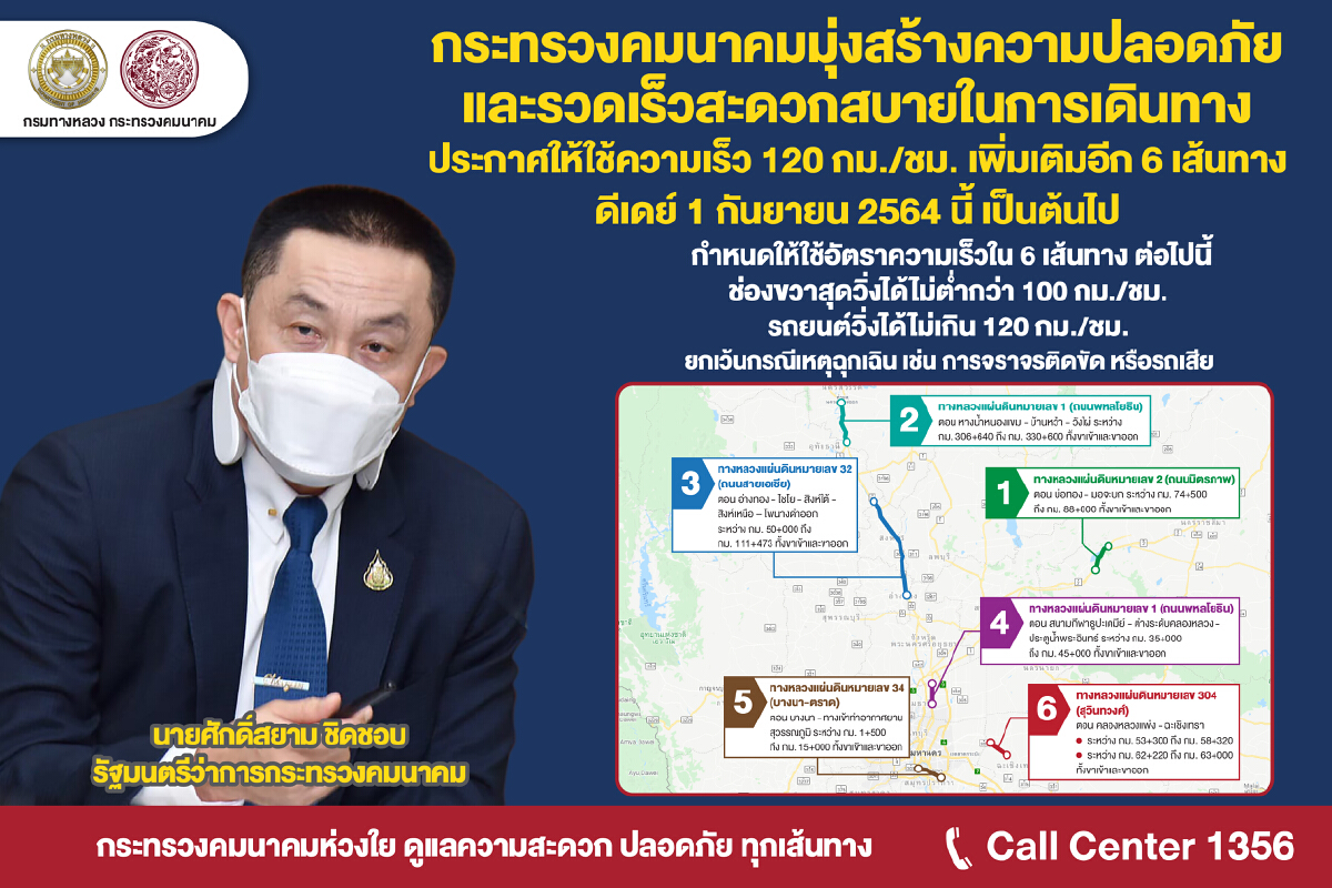 .คมนาคมเพิ่มอีก 6 เส้นทาง วิ่งความเร็ว 120 กม./ชม. ดีเดย์ 1 ก.ย.นี้.