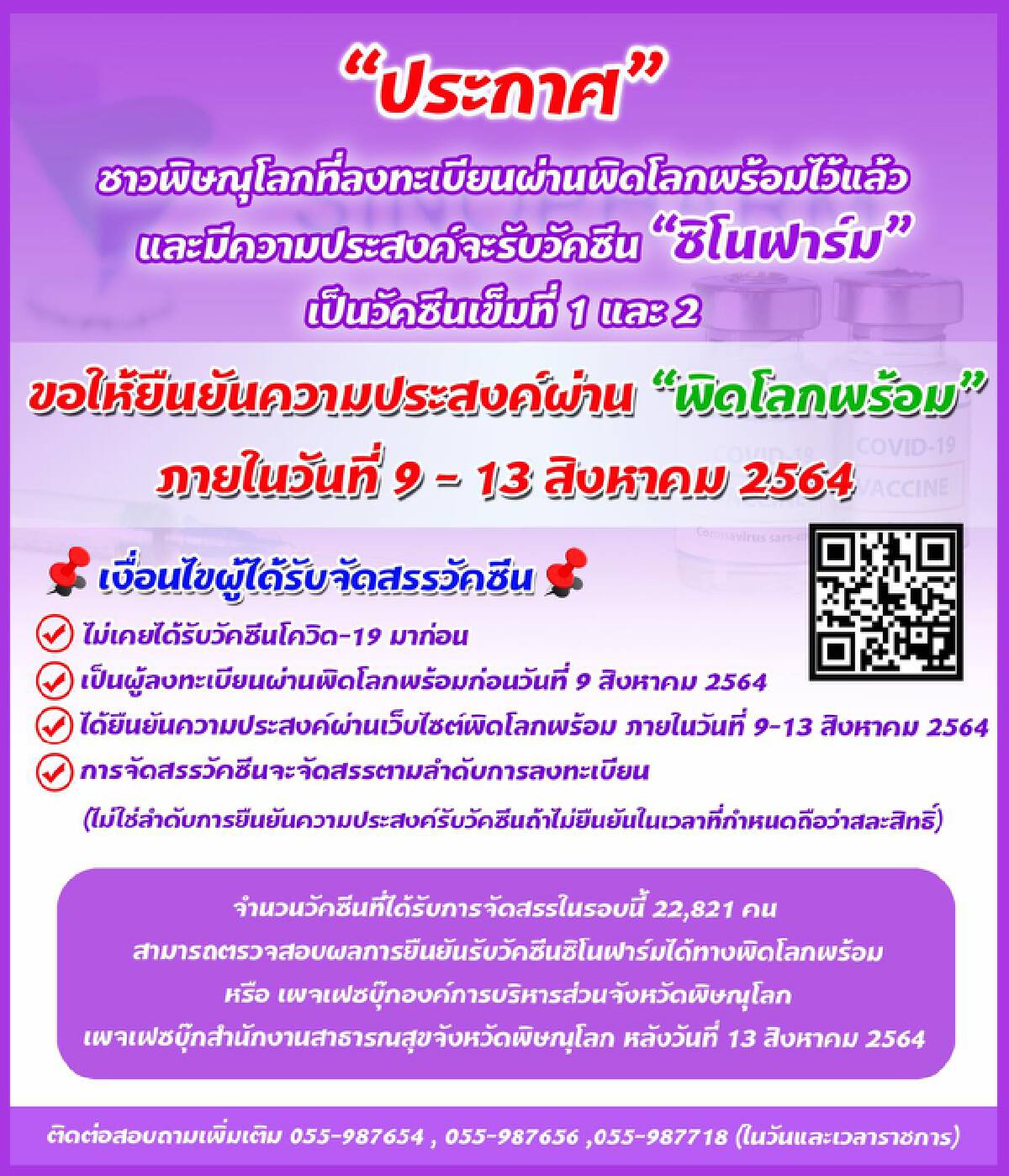 อบจ.พิษณุโลก เตรียมฉีด"ซิโนฟาร์ม"28,000 คน
