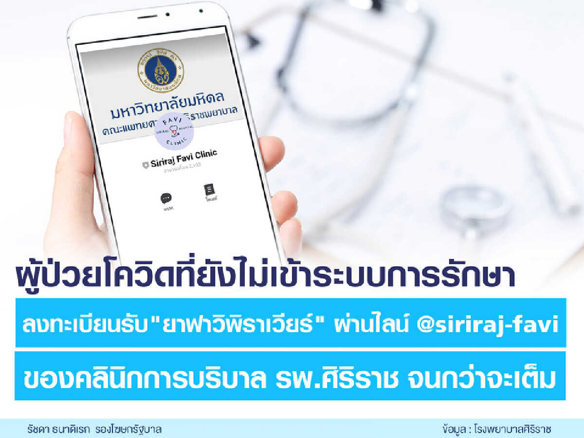 ข่าวดี! รพ.ศิริราชแจกยาฟาวิพิราเวียร์ให้ผู้ป่วยโควิดที่ยังไม่เข้าระบบ