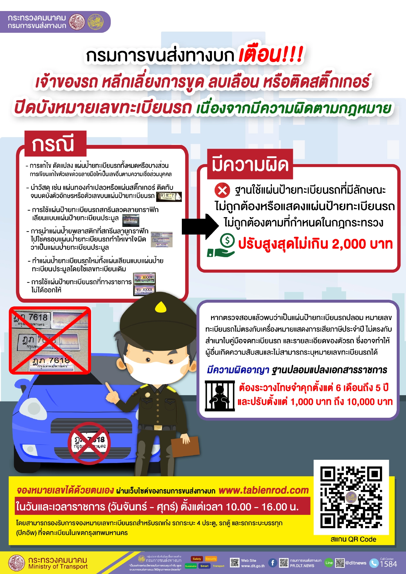 ขนส่งฯ เตือนดัดแปลงทะเบียนรถผิดกฎหมาย มีโทษจำคุก-ปรับ