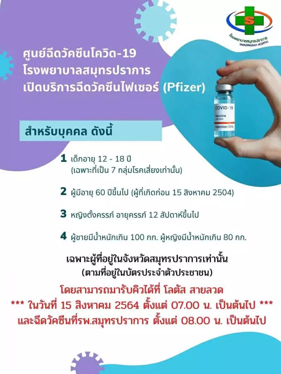 เช็กลิสต์! รพ.ที่เปิดจองฉีดวัคซีน "ไฟเซอร์" เข็มแรก ให้กลุ่มเสี่ยงโควิด -19