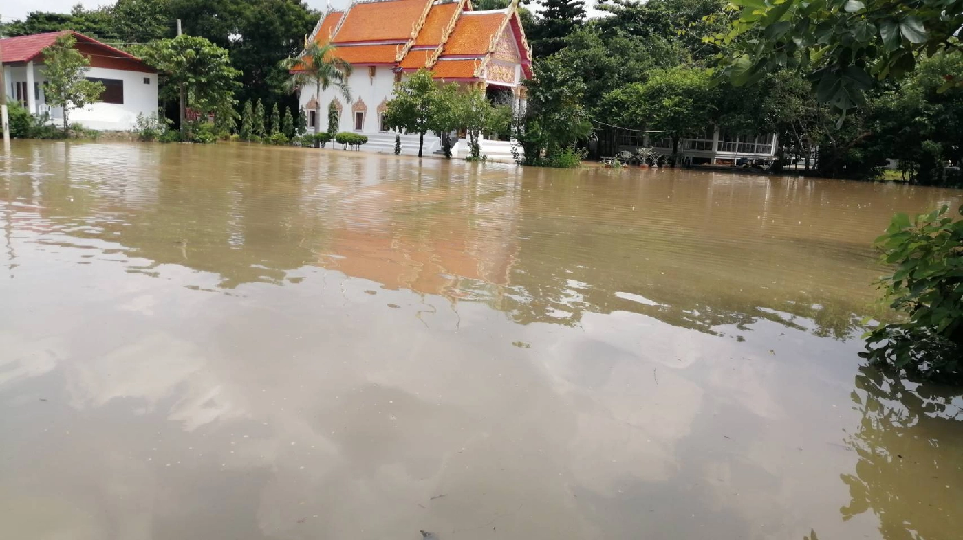 น้ำในแม่น้ำเจ้าพระยาเริ่มล้นเข้าท่วมวัดที่อยู่ริมแม่น้ำแล้ว