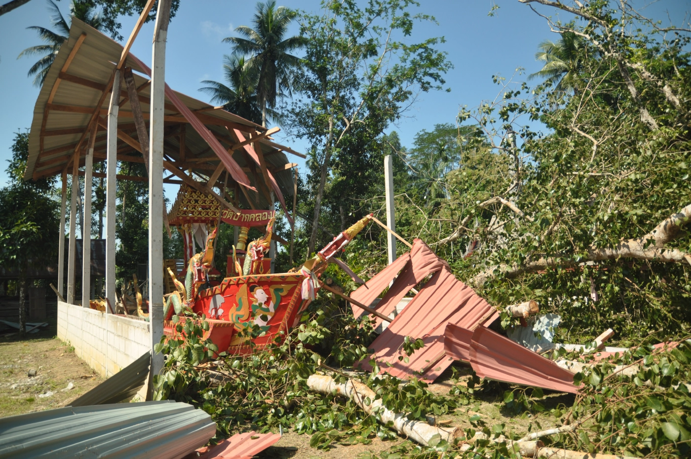 ระทึก! ฝนตกลมแรงพัดต้นโพธิ์ 100 ปี ทับองค์พระเศียรขาด