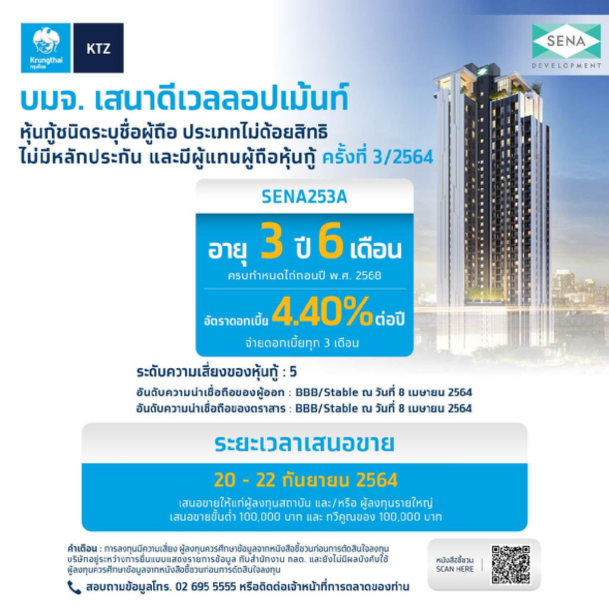 เสนาฯ ขายหุ้นกู้ 1.2 พันล้าน ดอกเบี้ย 4.40% ต่อปี
