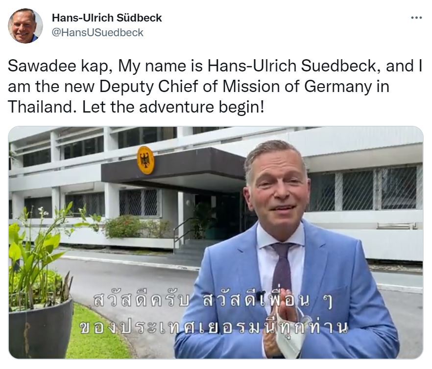 อุปทูตเยอรมนีโพสต์คลิปแนะนำตัวกับคนไทย