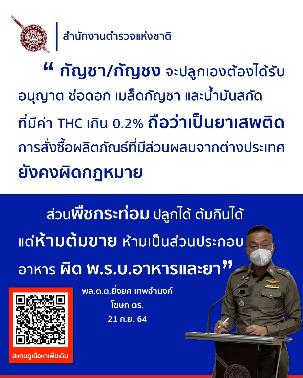 โฆษกตร.สรุปสาระสำคัญ“กัญชา กัญชง กระท่อม”