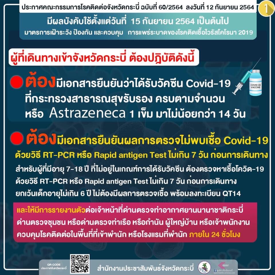 กระบี่ล็อกดาวน์อีกรอบเริ่มวันที่ 15 ก.ย. นี้ยอดติดเชื้อพุ่ง