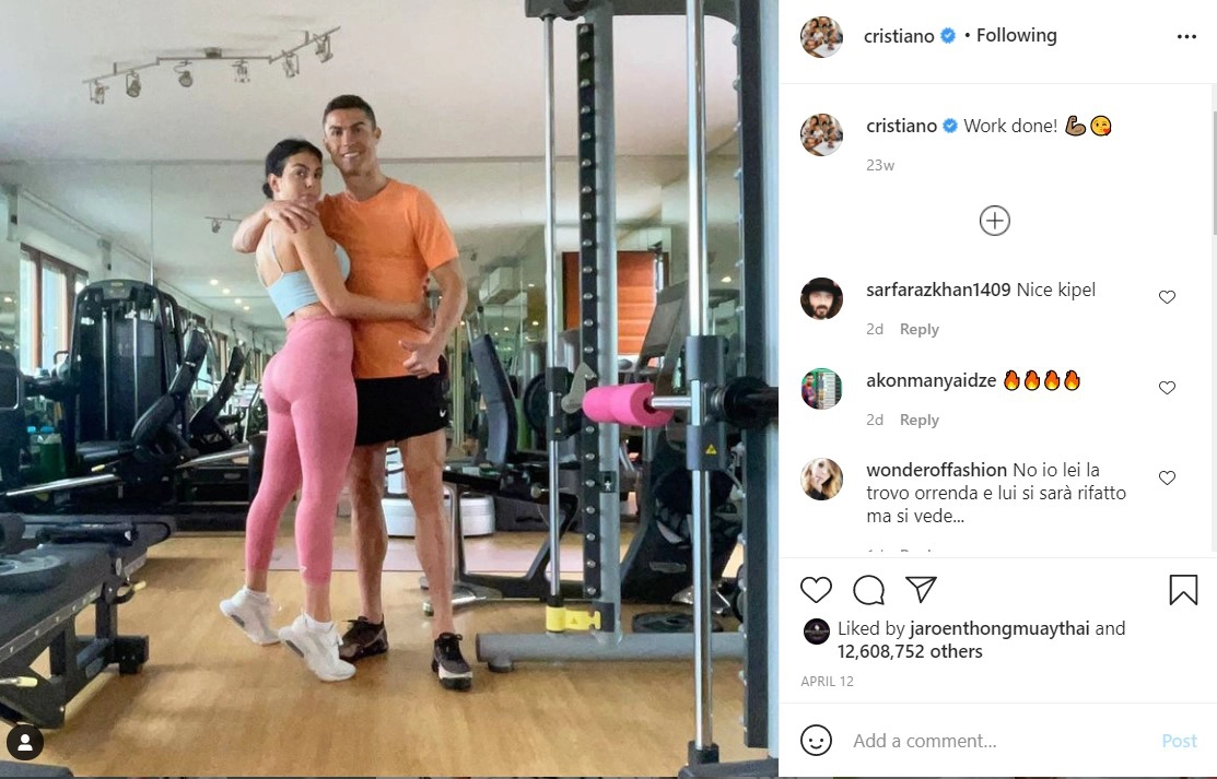 (ชีวิตของ โรนัลโด้ นอกสนามฟุตบอลคือโรงยิม ภาพจาก @cristiano)