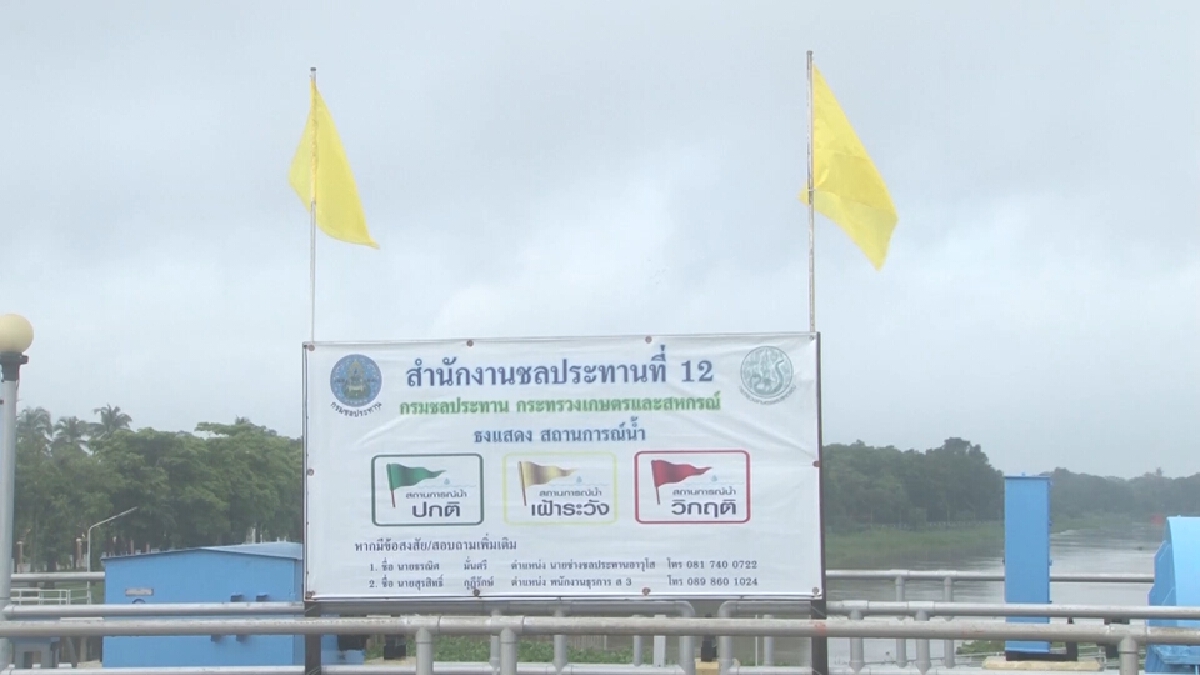 มวลน้ำจากแม่น้ำเจ้าพระยาล้นกระสอบทรายไหลเข้าท่วมบ้านเรือน