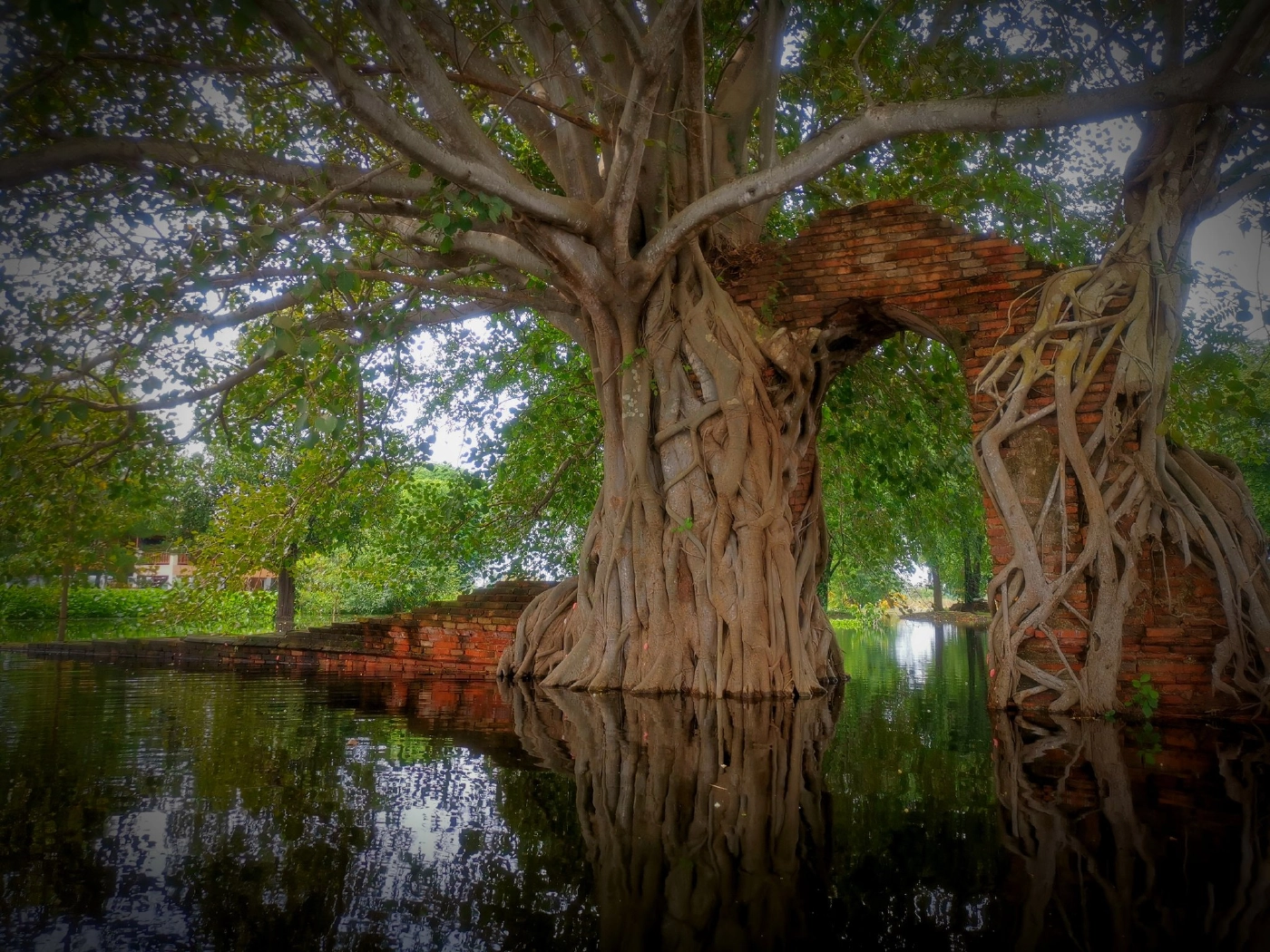 วัดพระงาม​ หน้าประตูแห่งกาลเวลาน้ำท่วมสูงถึงอก
