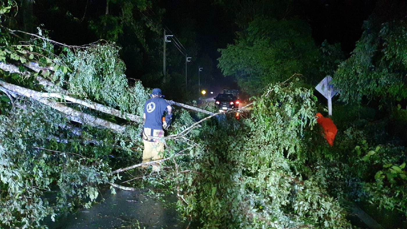 พายุถล่มต้นไม้ล้มขวางถนนสายเชียงใหม่-พร้าว