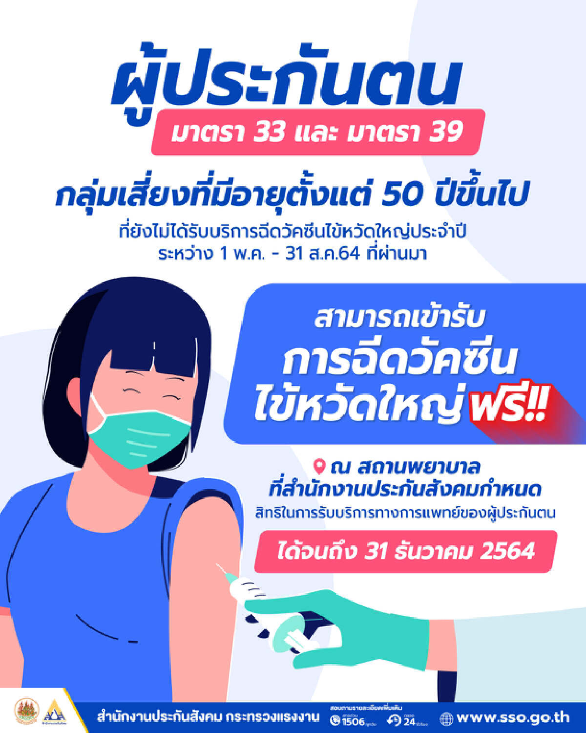 เปิดเงื่อนไข ผู้ประกันตน ม.33 ม.39 ฉีดวัคซีนไข้หวัดใหญ่ฟรีถึงสิ้นปี