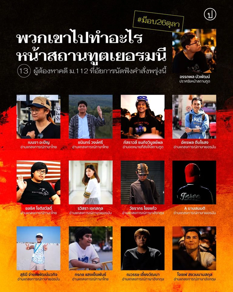 ผุ้ต้องหาคดีม็อบ 26 ต.ค. 63