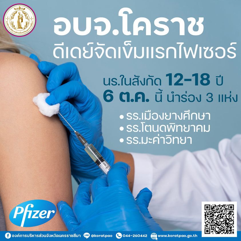 อบจ.โคราช นำร่อง ฉีด “ไฟเซอร์” โรงเรียนมัธยมในสังกัด