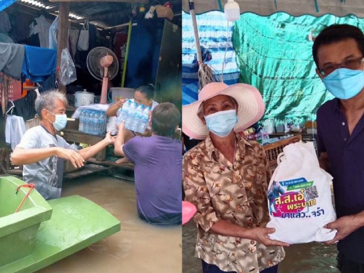 “หนุ่ม-นัย” ดาราอาวุโส ลุยน้ำท่วมช่วยชุมชนบ้าน “มิกค์ ทองระย้า”