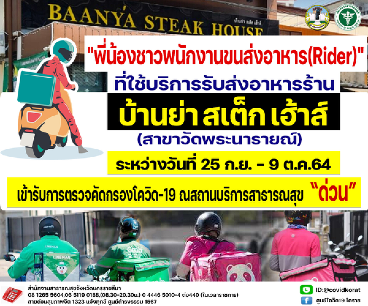 ตรวจหาเชื้อด่วน ไรเดอร์ใช้บริการร้านบ้านย่าสเต็กเฮ้าส์
