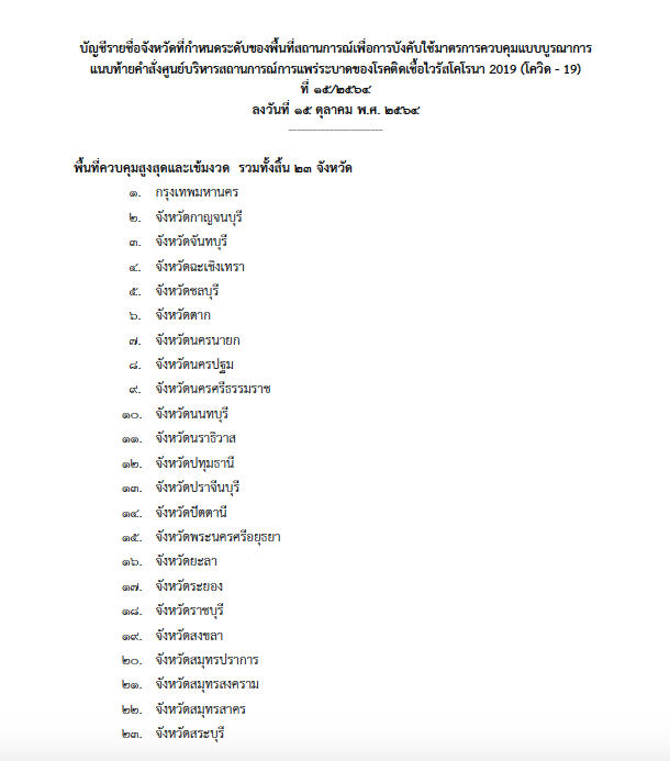 ราชกิจจาฯ เผยแพร่ข้อกำหนด  คลายล็อกดาวน์ ลดเคอร์ฟิว มีผลวันนี้ (16 ต.ค.)