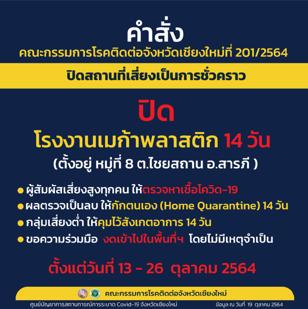 "เชียงใหม่"สั่งปิด16สถานที่เสี่ยงใน 8 อำเภอ