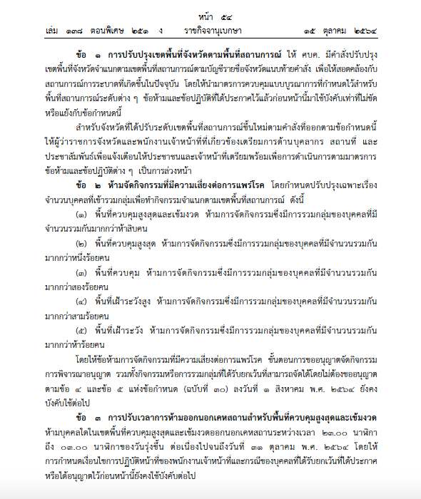 ราชกิจจาฯ เผยแพร่ข้อกำหนด  คลายล็อกดาวน์ ลดเคอร์ฟิว มีผลวันนี้ (16 ต.ค.)