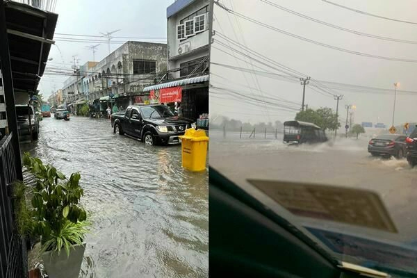 สภาพฝนที่ตกอย่างหนักบริเวณถนนนวมินทร์-รามอินทรา
