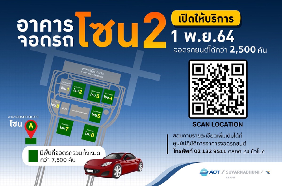 สุวรรณภูมิ เปิดบริการอาคารจอดรถเพิ่ม รองรับนักท่องเที่ยว 1 พ.ย.