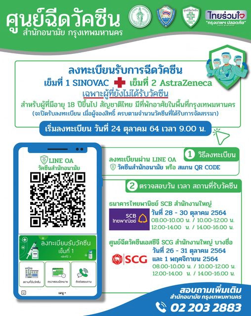 รีบเลยวันนี้! ศูนย์ฉีดวัคซีน กทม.เปิดลงทะเบียน 9 โมงเช้า ครบจำนวนปิดทันที