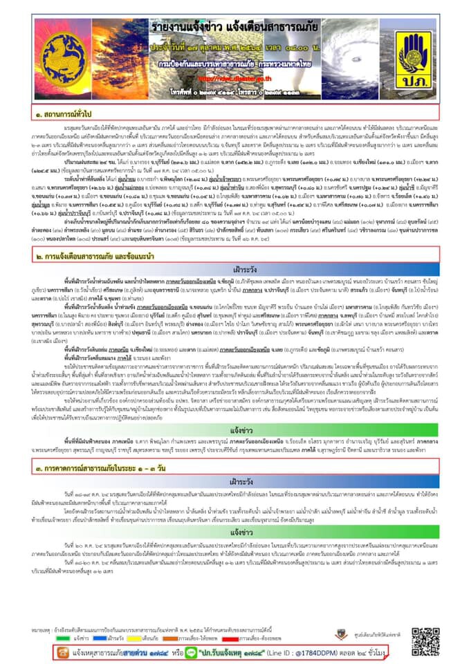 ปภ. รายงานสถานการณ์และแจ้งเตือนภัยประจำวันนี้