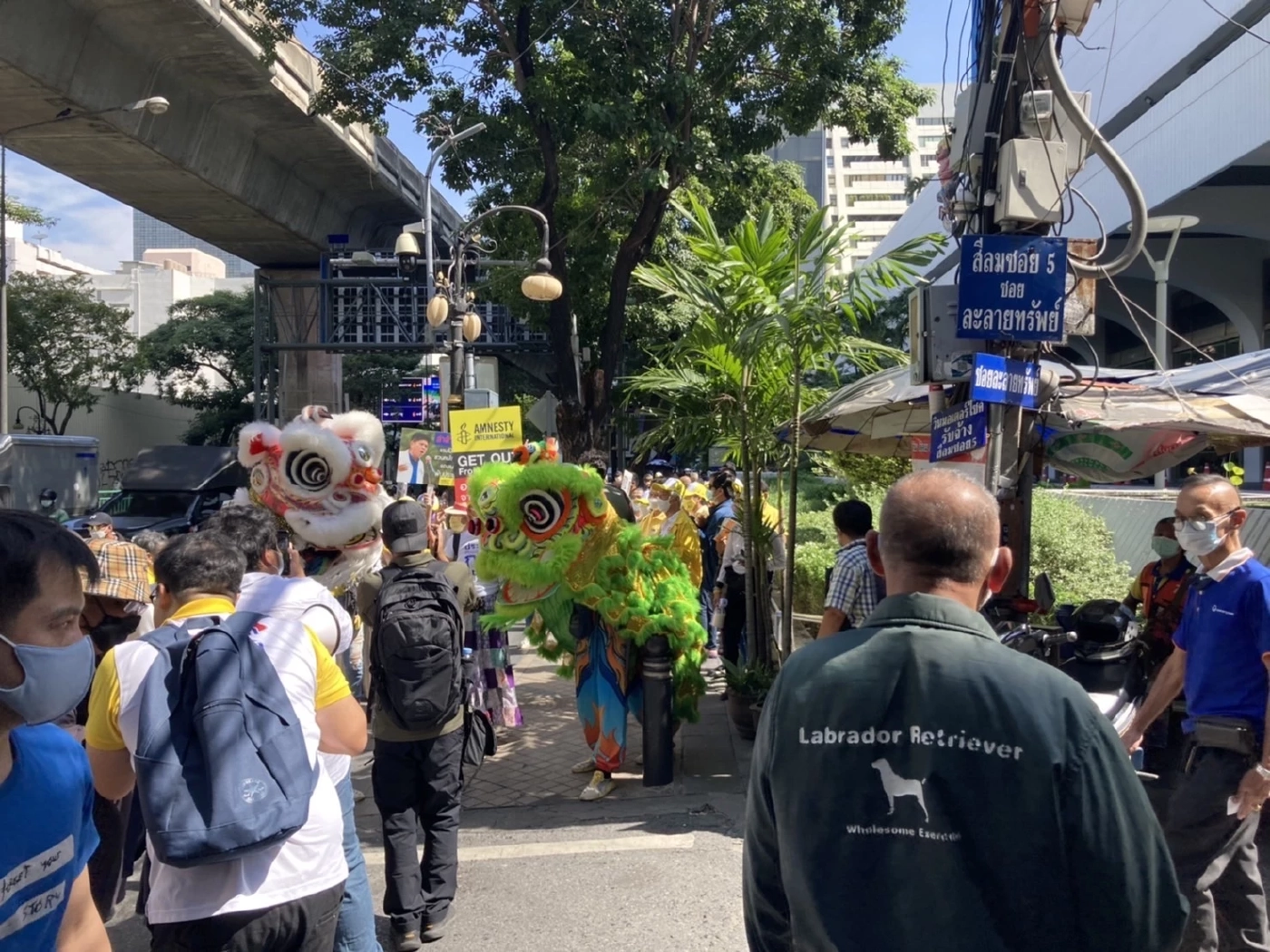 กลุ่มปกป้องสถาบันฯ เชิดสิงโต ล่าชื่อคนย่านสีลมไล่แอมเนสตี้