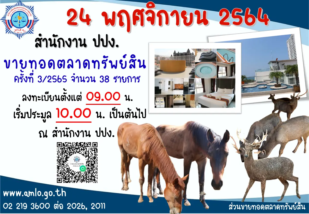 ปปง. เปิด ขายทอดตลาดทรัพย์สิน 24 พ.ย. นี้ เช็กที่นี่