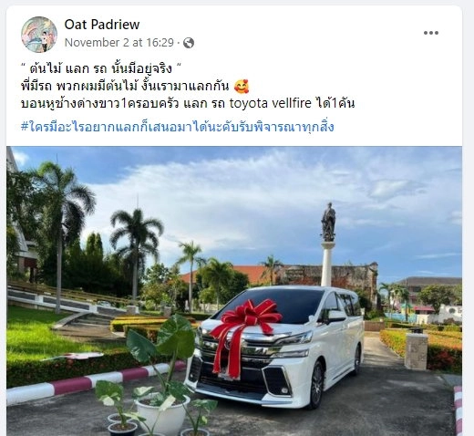 โซเชียลฮือฮา "บอนหูช้างด่างขาว" แลกรถตู้หรู ราคาเกือบ 4 ล้าน