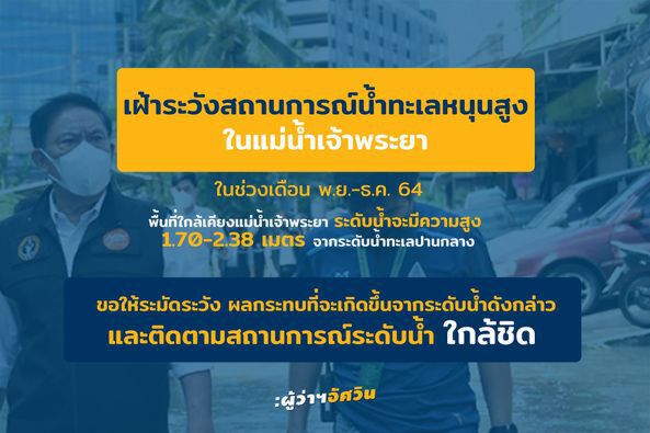 "ผู้ว่าฯกทม." เตือนประชาชน ระดับน้ำทะเลหนุนสูงส่งผลกระทบถึงสิ้นปี