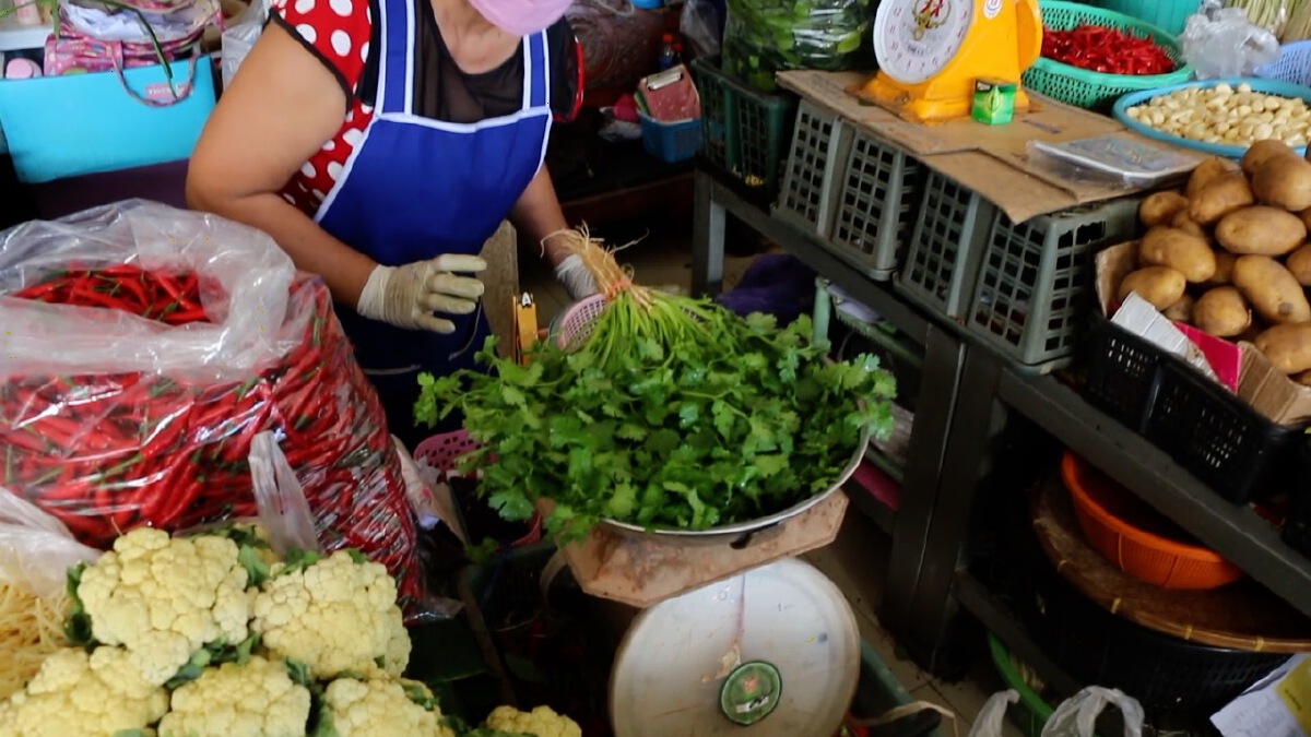 แผงผักขอนแก่นเริ่มปรับราคาลดลง ผักชีราคาลดเท่าตัว