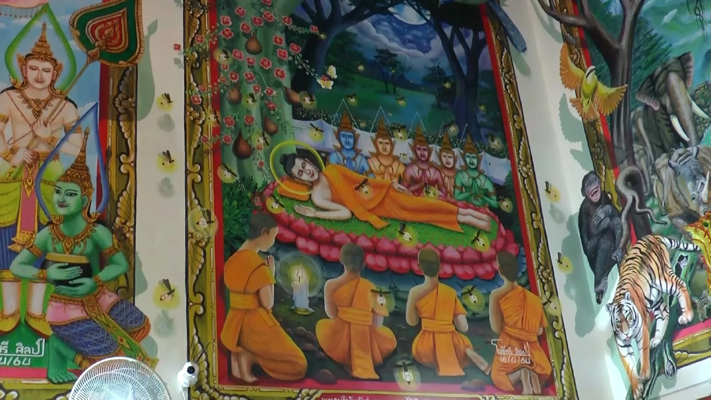 สีสันพบภาพจิตกรรมฝาผนังพุทธประวัติสวมแมสก์