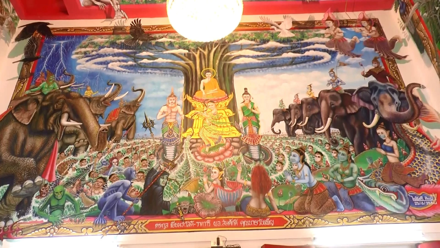 สีสันพบภาพจิตกรรมฝาผนังพุทธประวัติสวมแมสก์