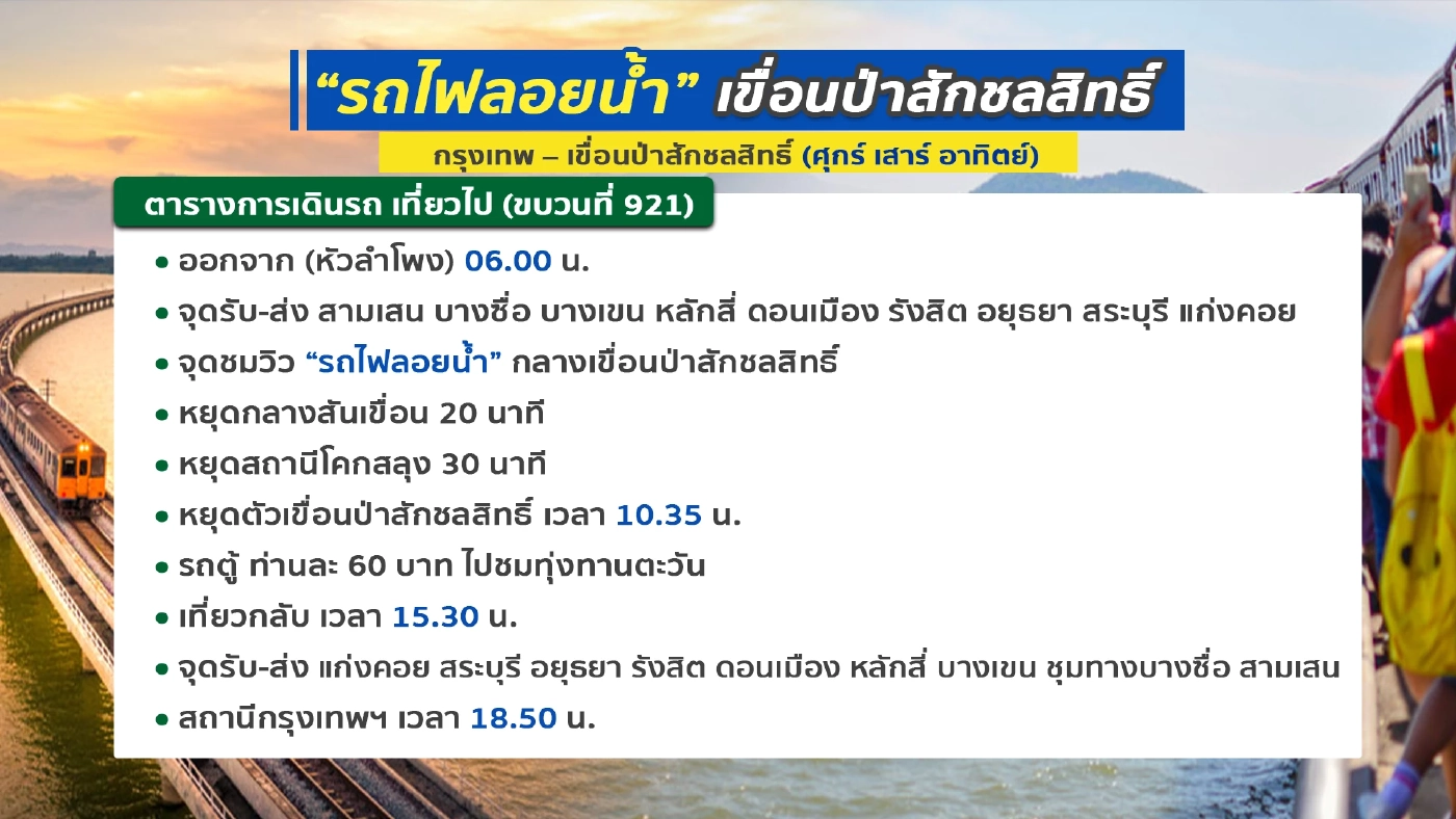 “รถไฟลอยน้ำ” เขื่อนป่าสักชลสิทธิ์ เที่ยวแรกเริ่มแล้ว!