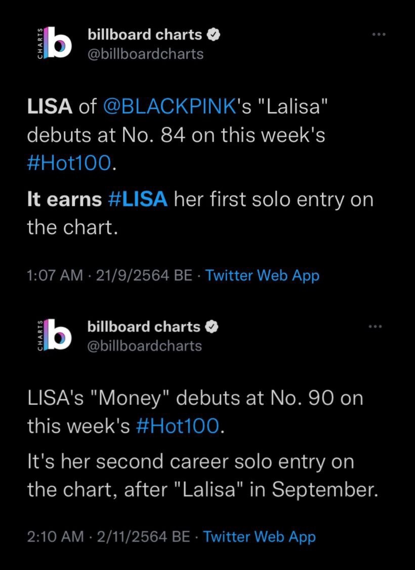 "ลิซ่า Blackpink" ปังเกินต้านเพลง"MONEY"ทะยานติด BILLBOARD HOT100