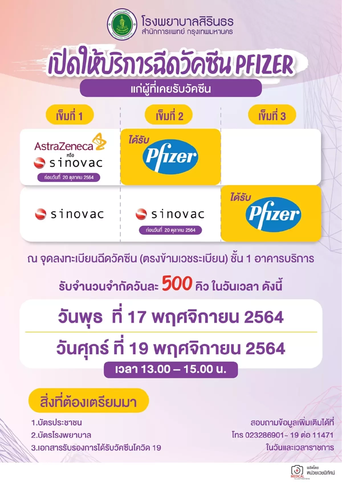 รพ.สิรินธร เปิด walk-in ไฟเซอร์ฟรี แค่ 2 วัน