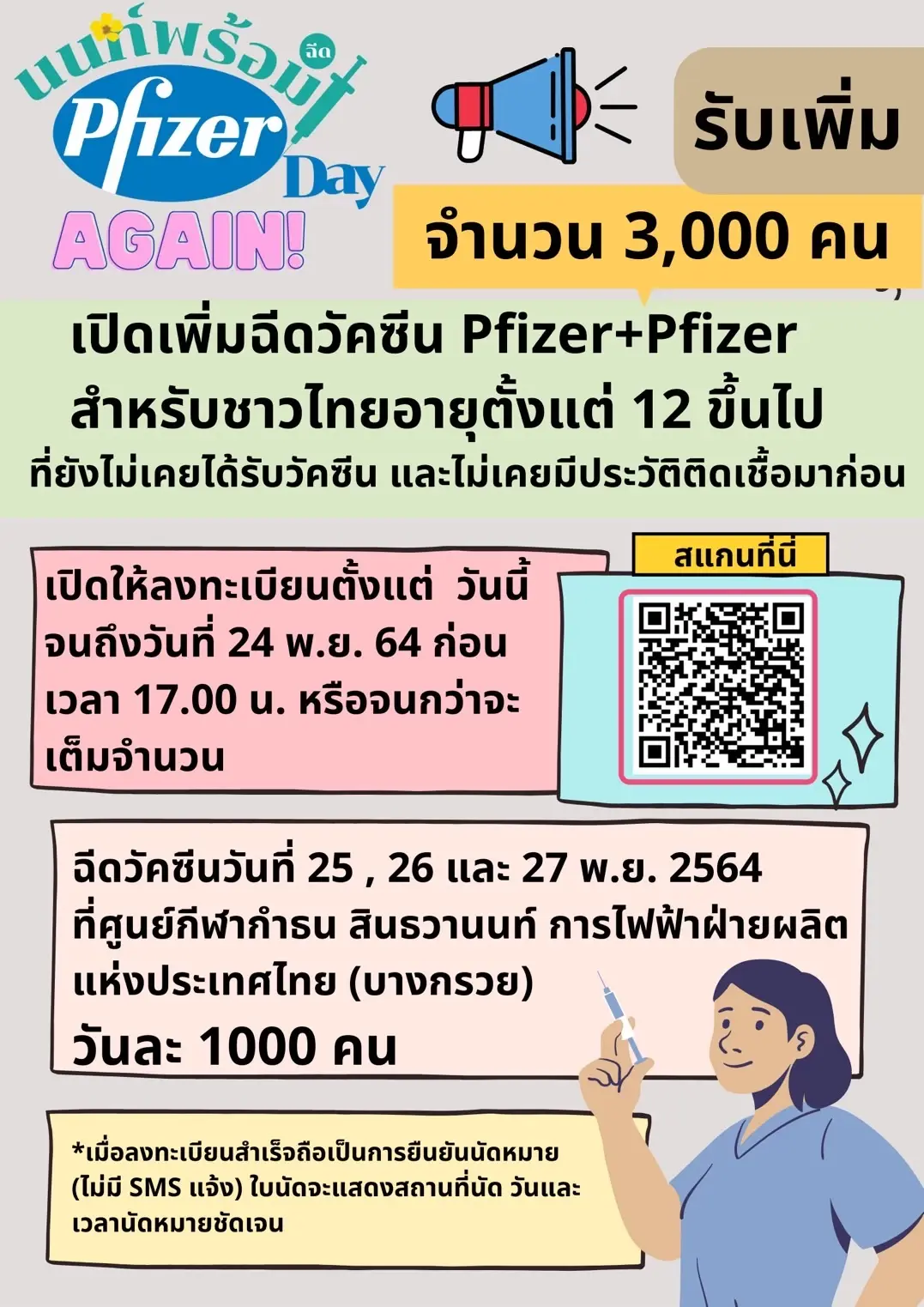 "นนท์พร้อม Pfizer Day Again" เปิดลงทะเบียนเพิ่มอีกจำนวน 3,000 คน