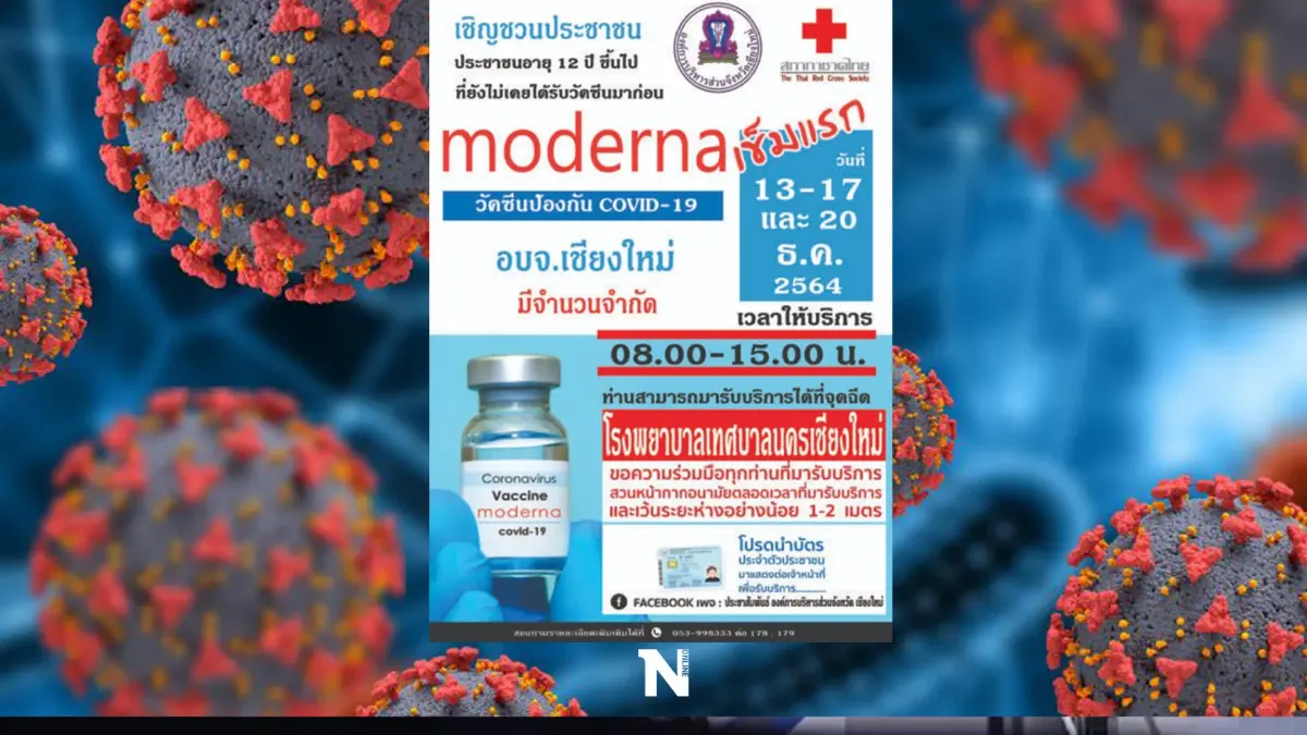 อบจ.ชม.จัดให้ โมเดอร์นาเข็มแรก-เข็มกระตุ้น อายุ 12 ขึ้นไป รีบฉีดวัคซีนด่วน