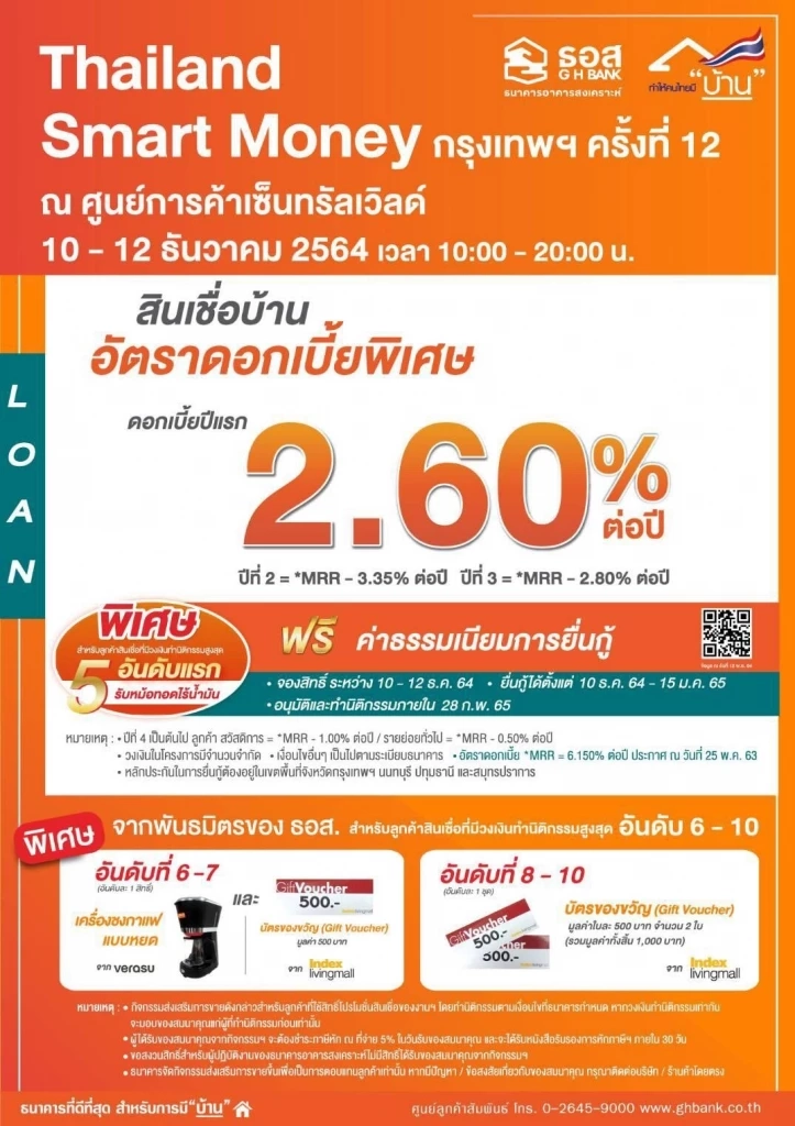 ธอส.ปล่อยกู้บ้านดอกเบี้ยปีแรก 2.60% ต่อปี