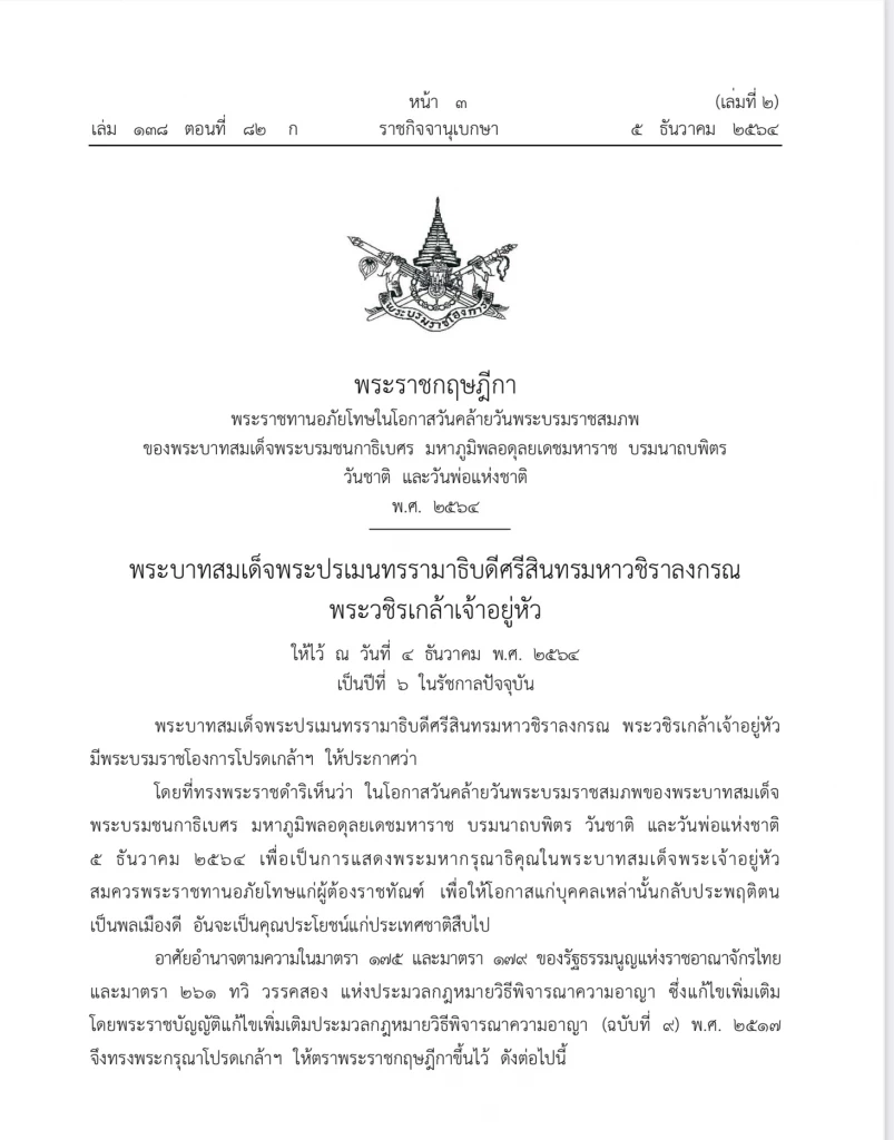 พระราชทานอภัยโทษ ในโอกาส "วันพ่อแห่งชาติ" รัชกาลที่ 9