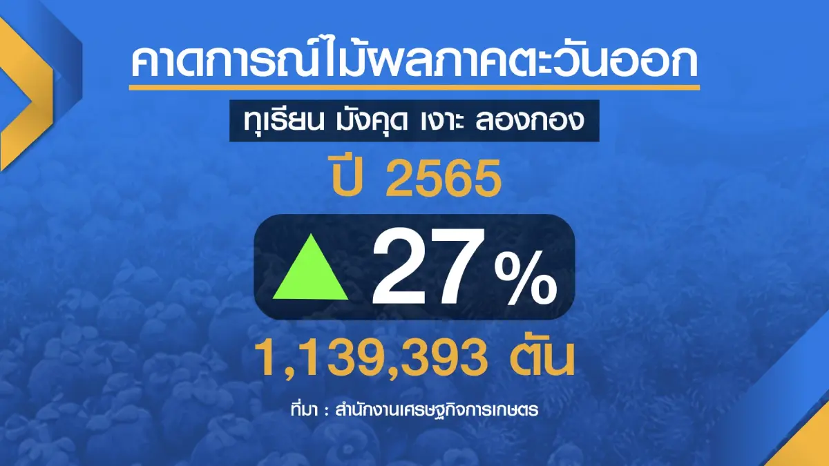 รัฐจับตาผลไม้ตะวันออกปี 65 พุ่ง 27%